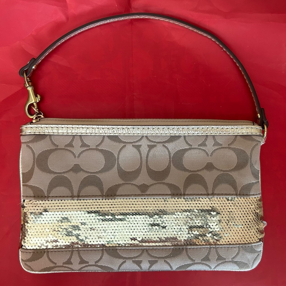 Coach Signature Canvas Wristlet with Sequins